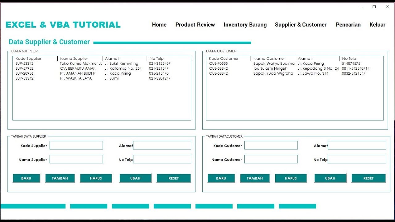 MEMBUAT FORM CUSTOMER DAN SUPPLIER | INVENTORY GUDANG PART 3 | EXCEL & VBA TUTORIAL