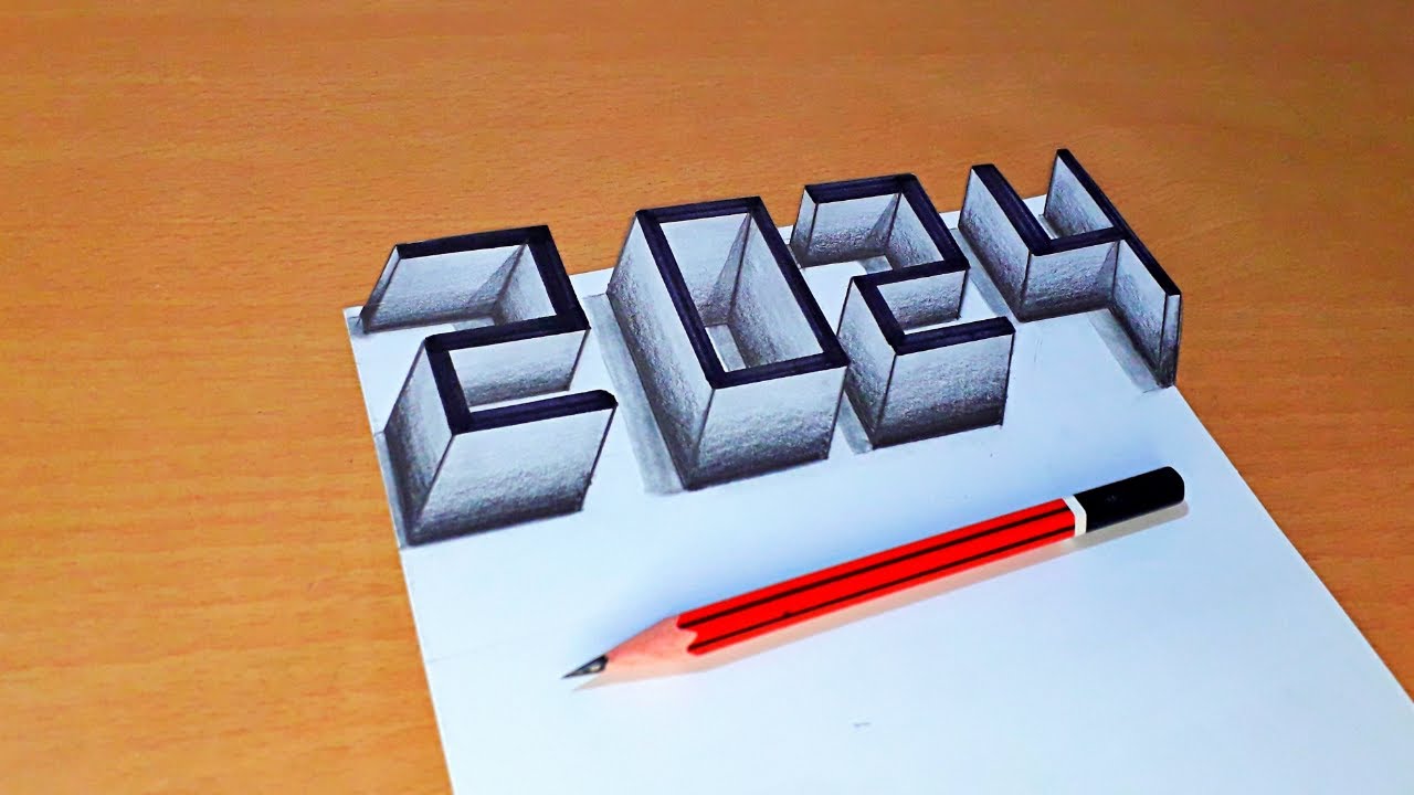 2024 3D Drawing | How to Draw 2024 Numbers in 3D | new year drawing | new year 2024 drawing ideas