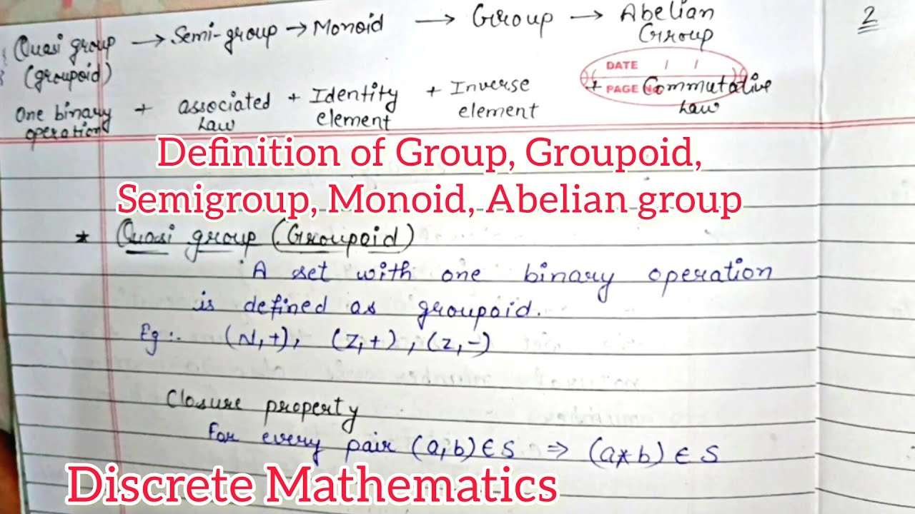 Definition of Group, Groupoid, Semigroup, Monoid, Abelian group and examples | Discrete Mathematics