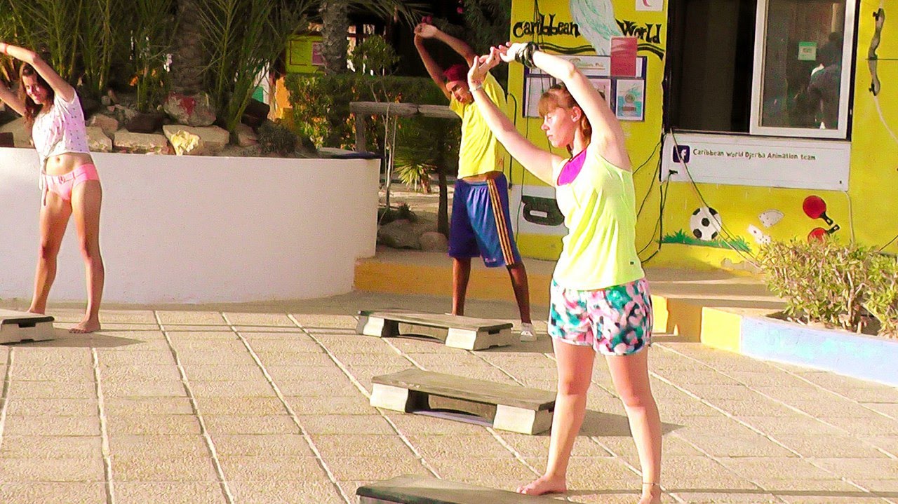 Step aerobics with animator Dhia - CARIBBEAN WORLD DJERBA, TUNISIA 2016