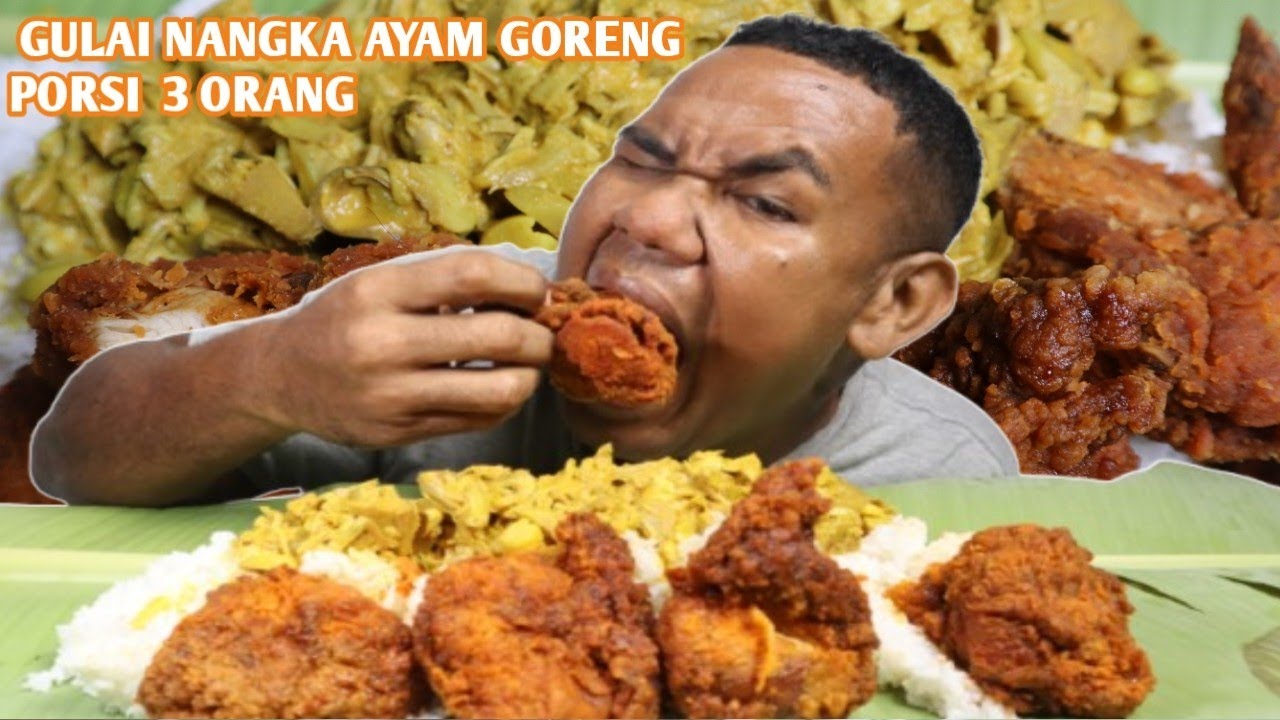 Enak pol!! Mukbang Nasi + Gulai nangka ayam goreng porsi Martin mp 