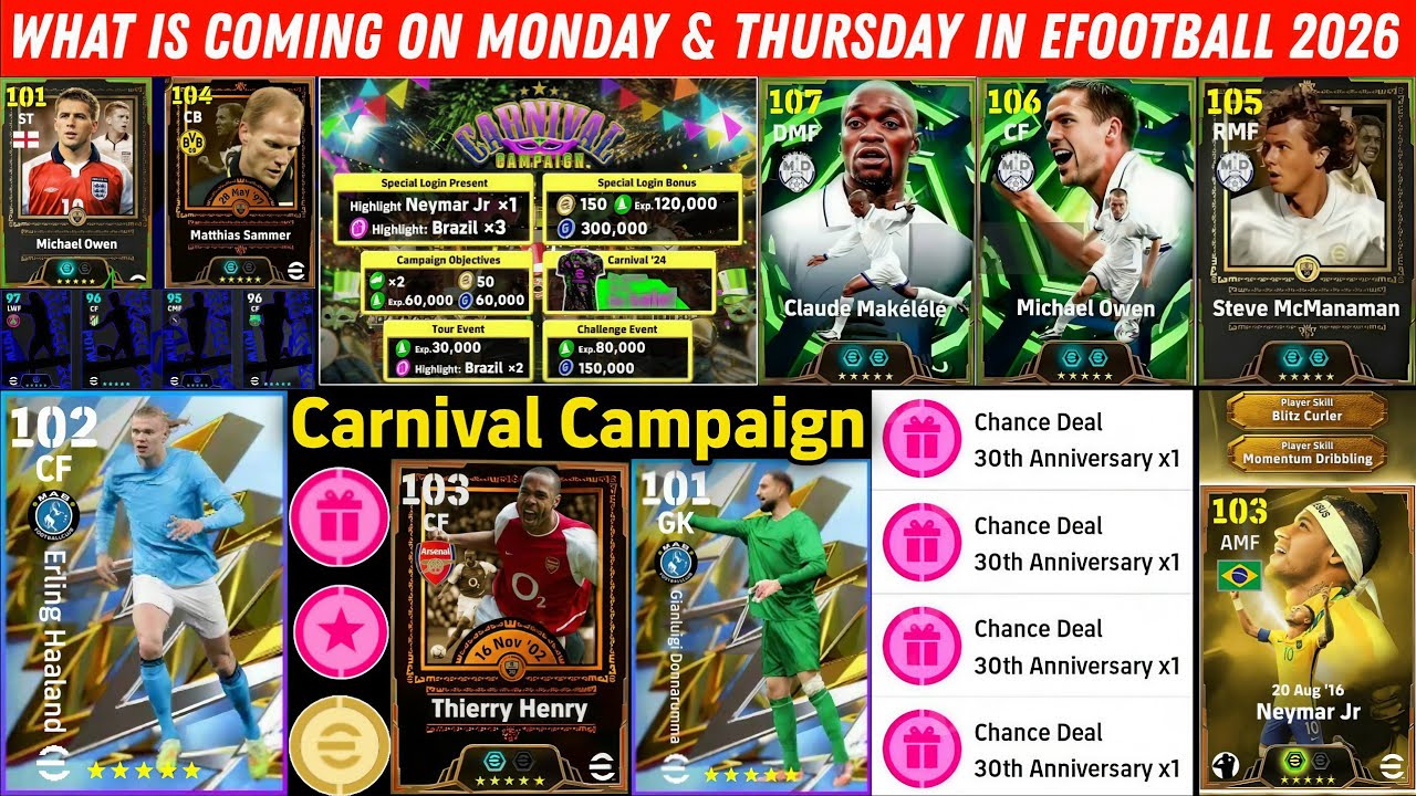 Free Neymar: What is coming on Monday & Next Thursday in eFootball 2026, Carnival Campaign, New Epic
