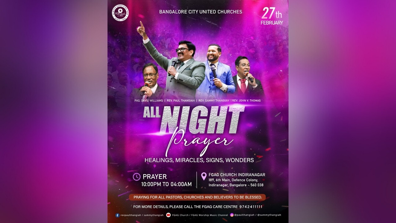 🔴🅻🅸🆅🅴 All Night Interdenominational Prayer | Rev. Paul Thangiah | Pas. Sammy Thangiah | FGAG