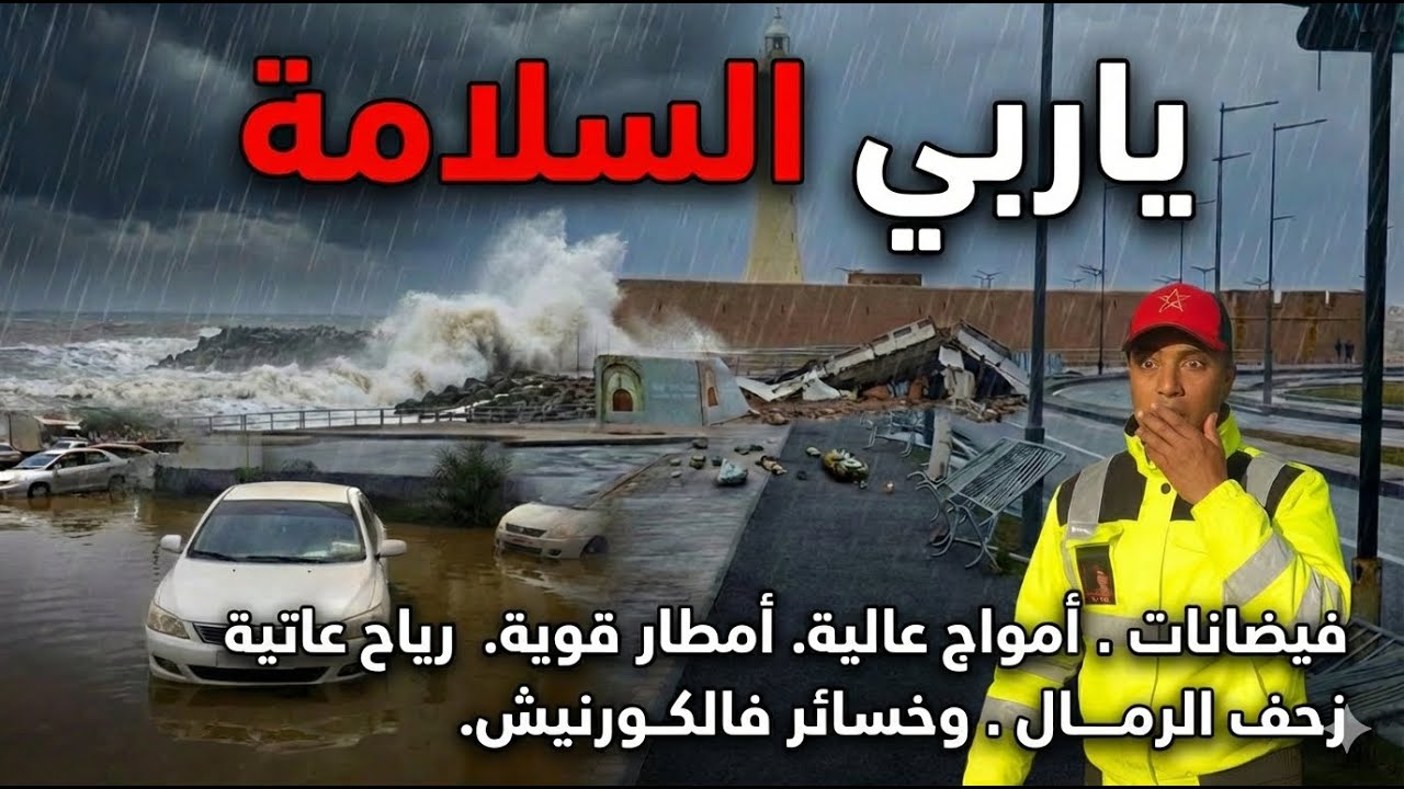 ياربي السلامة..مشاهد صادمة! فيضانات وأمواج مرعبة وطرقات غارقة.. رياح قوية حبسات كلشي