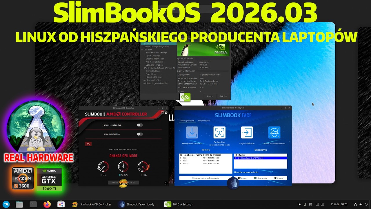 Ciekawostki w  Hiszpańskim SlimBookOS 24.R121 Linux FaceCam Login i inne Kernel 6.17 i Nvidia 590.48
