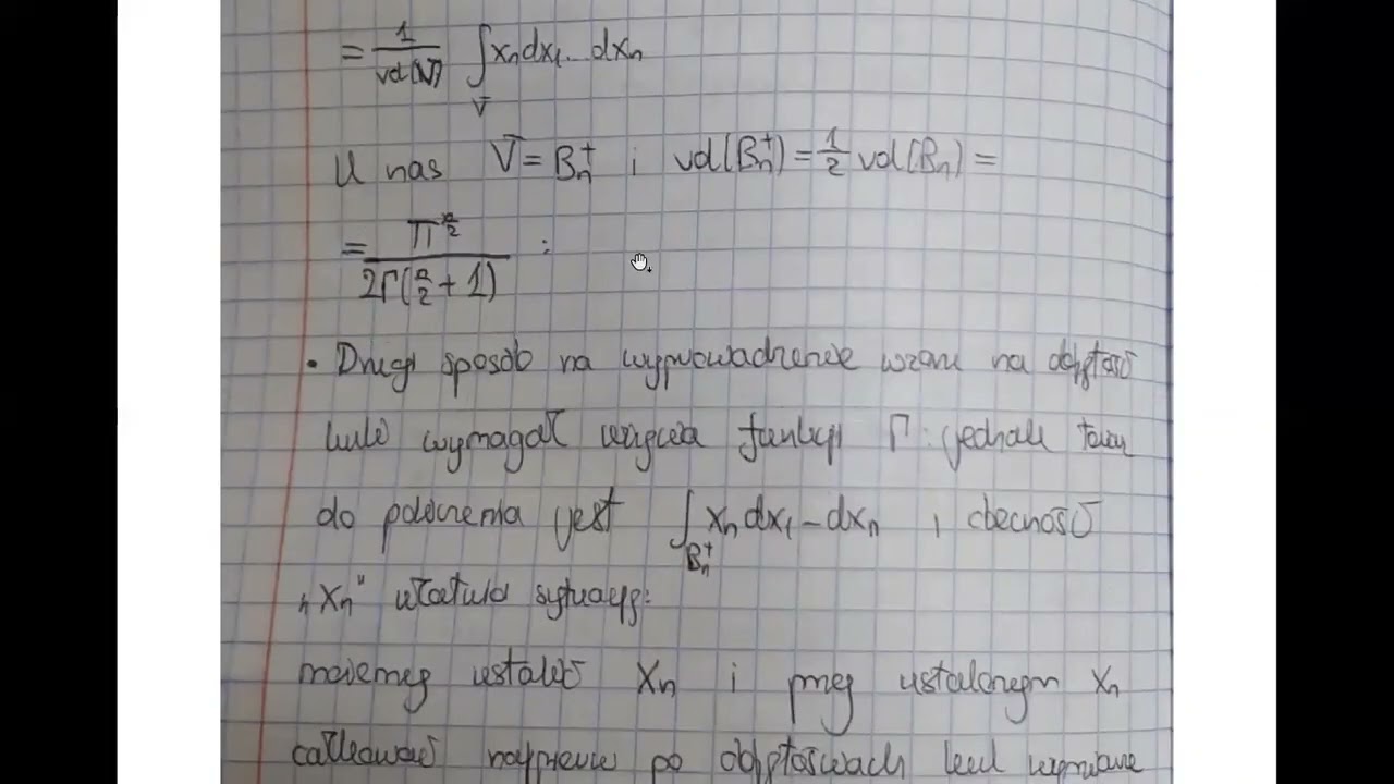 Środek ciężkości dla n-wymiarowej połówki kuli