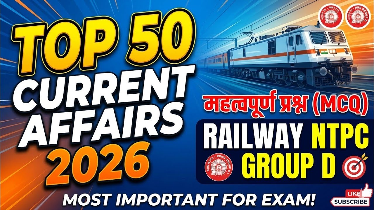 Railway Special: टॉप 50 करेंट अफेयर्स प्रश्न | यहीं से आएंगे प्रश्न! | By Kamal Sir #NTPC #Groupd|