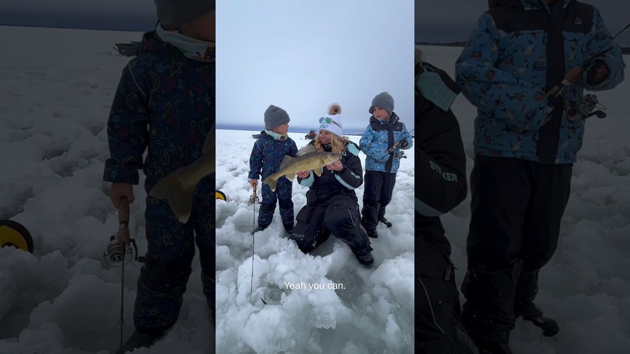 Крупный судак на подледной рыбалке в Северной Канаде 