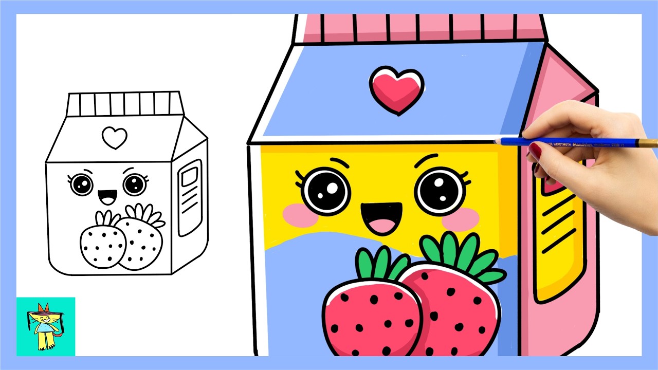 How to Draw a Cute Strawberry Milkshake 🍓 | Easy Kawaii Drawing