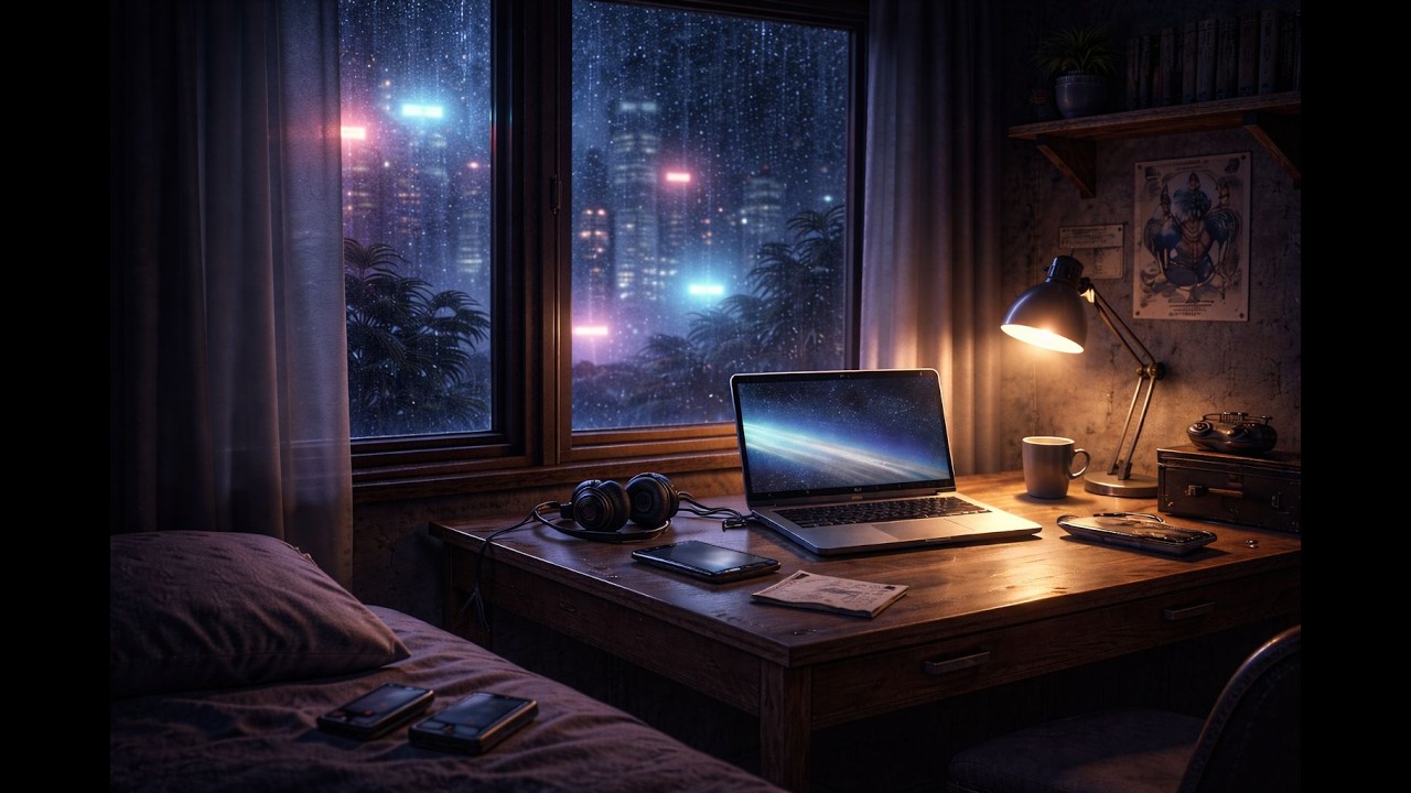Late Night Rain 🌧️ Nostalgic Synthwave for Coding & Reading