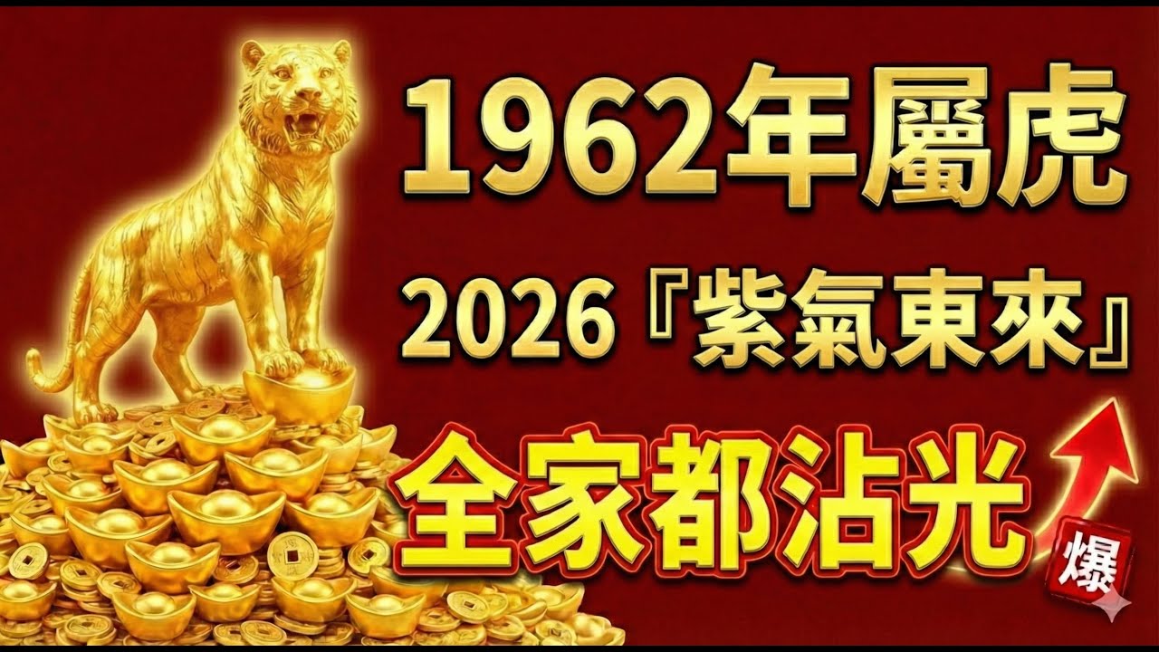 家有1962年的虎，是全家三代人的福氣！2026年『紫氣東來』，不僅是你發財，全家都要跟著沾光！#屬虎2026運勢 #2026生肖虎運勢 #財運 #風水佈局 #1962年屬虎 #1962年生肖虎