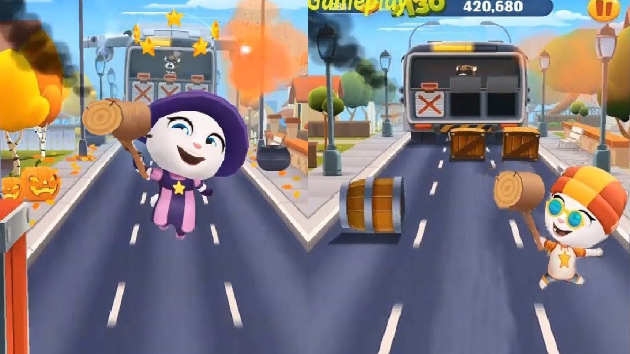 Talking Tom Gold Run Witch Angela VS Skater Angela VS Boss Fight