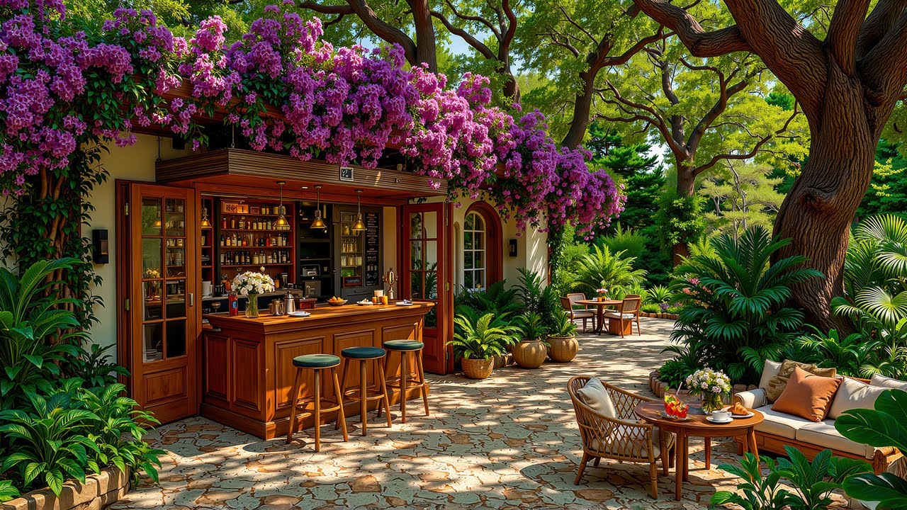 Springtime Jazz in a Charming Garden Café 🌺 Gentle Jazz Music for Stress Relief & Focus