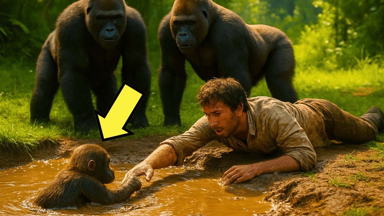 MAN RISKS HIS LIFE TO SAVE BABY GORILLA TRAPPED IN QUICKSAND
