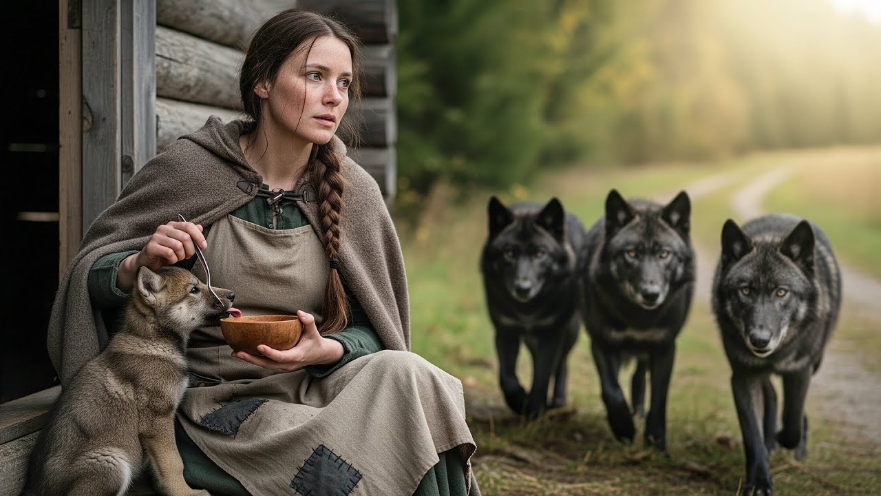 0Rejected Omega Fed a Pup Every Day — One Day, Four Black Wolves Pulled Up to Her Cabin