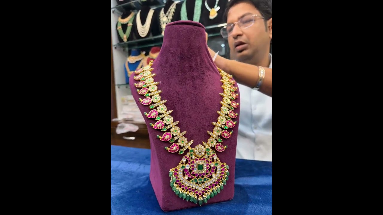 Largest collection of Jadau mango necklace in south India at a Go