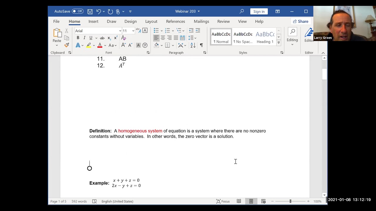 Linear Algebra Webinar on Chemistry, Circuits, and Matrix Ideas and Arithmetic