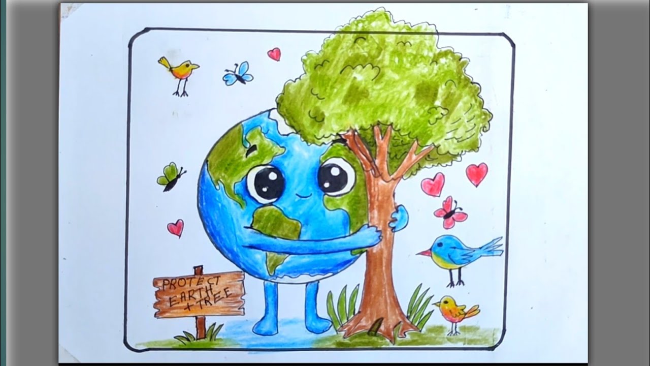 Earth Hugging Tree Drawing 🌍 | Save Earth Tree Poster | Colour Drawing with Pencil Colours | PART -2
