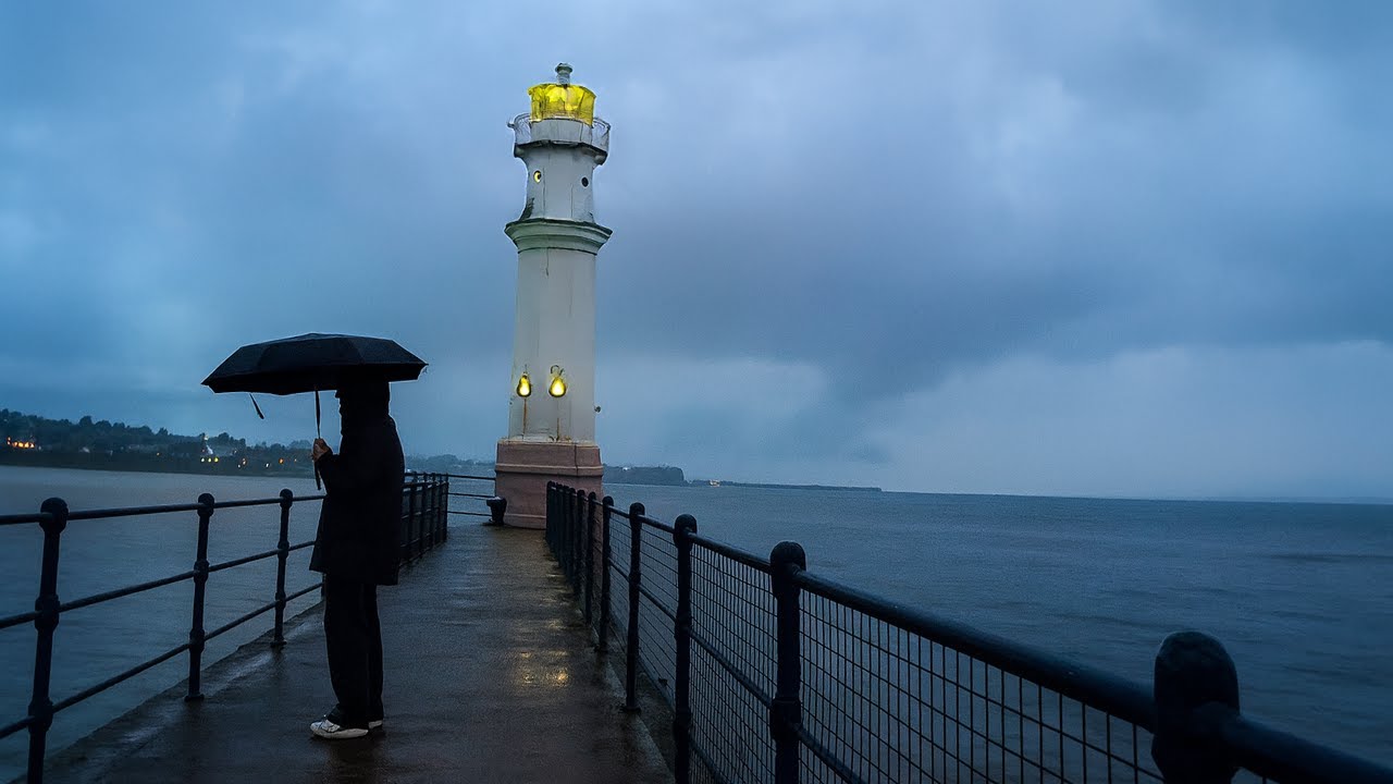 Moody Lighthouse Walk in the Rain | Rain + Sea Sounds