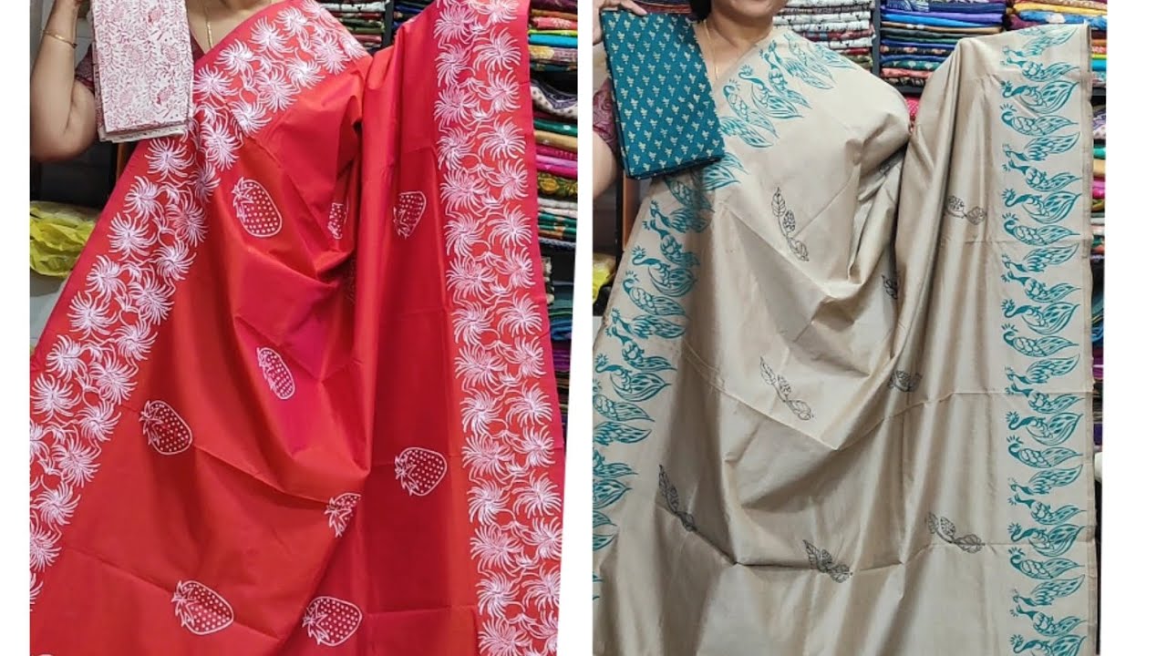 BLOCK PRINTED SOUTH COTTON SILK SAREES WITH DOUBLE BLOUSE, WATSP 6381706202, 9659742600,#trending