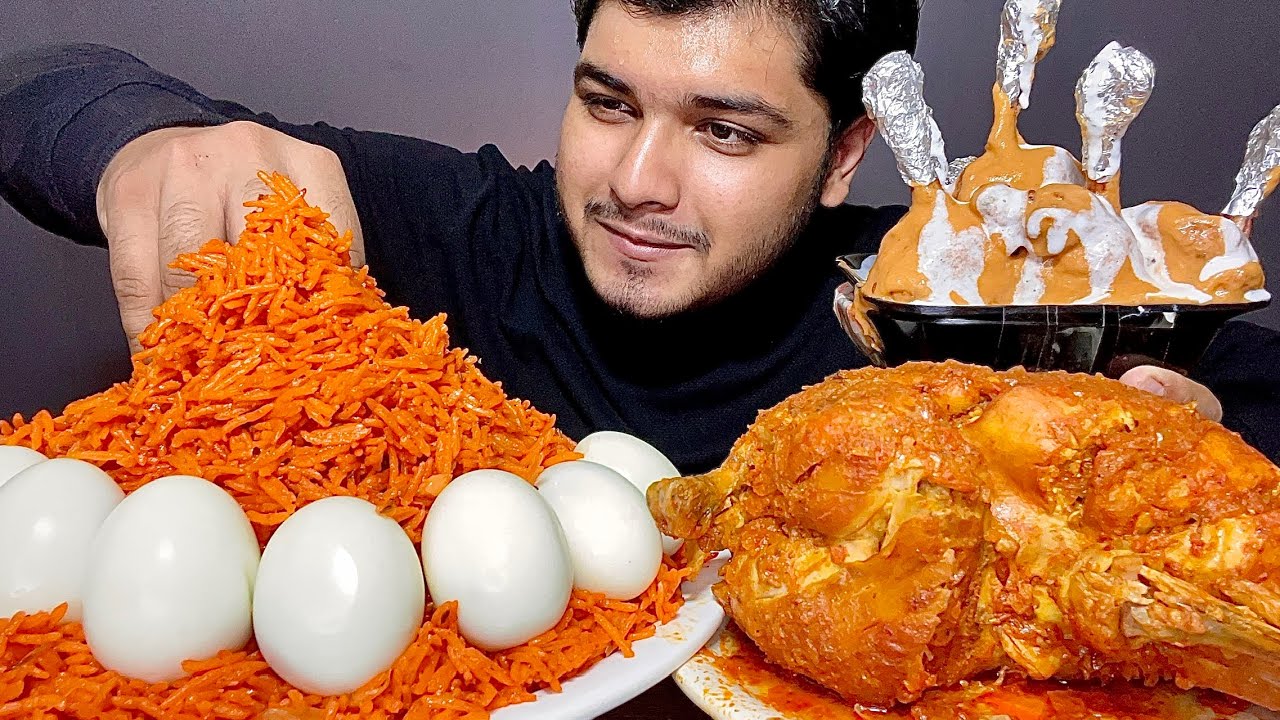 SPICY* WHOLE CHICKEN CURRY WITH FRIED RICE AND EGGS | EATING SHOW | MUKBANG | CHICKEN LOLLIPOP🍗