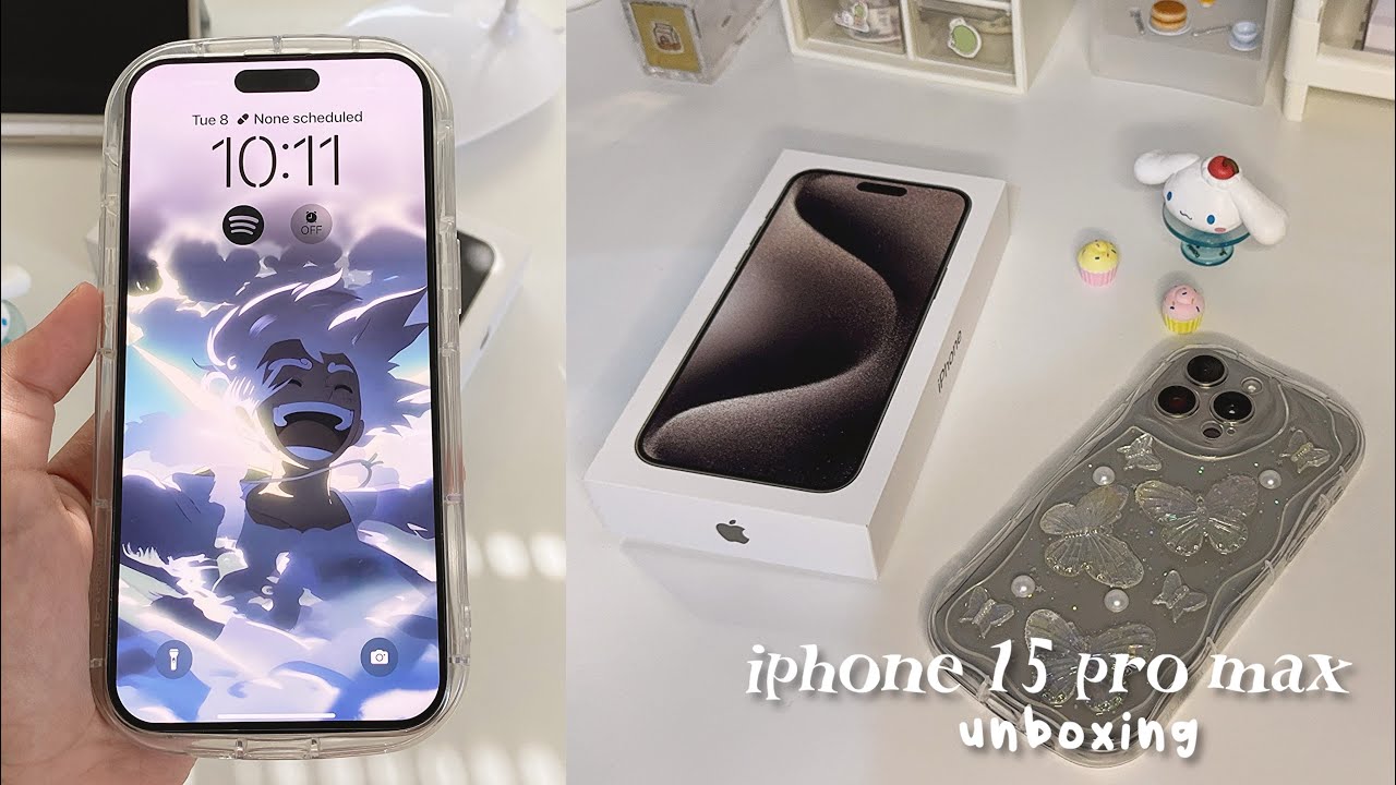 ☁️iphone 15 pro max (naturel titanium) unboxing+ camera check + aesthetic accessories