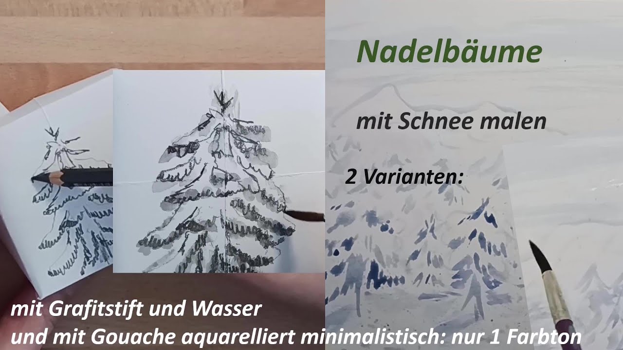 Schnee B&auml;ume minimalistisch malen Nur ein Stift oder ein Farbton Aquarell Grafitstift Aquarellstift