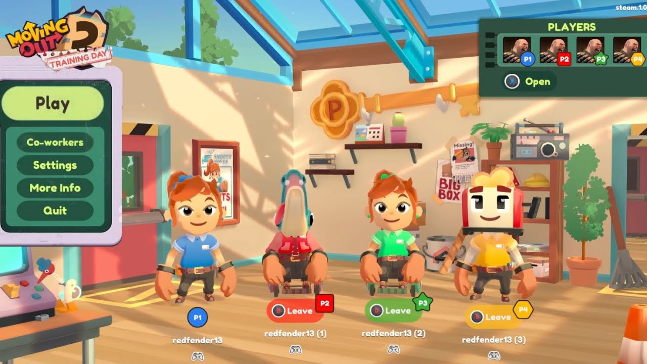 Демоверсия Moving Out 2 в Steam. Локальный кооперативный режим для 4 игроков.