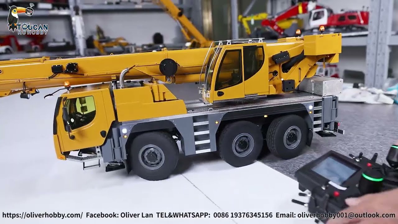 How to operate 1/14 RC D1050 crane truck, all functions test, see EV radio settings