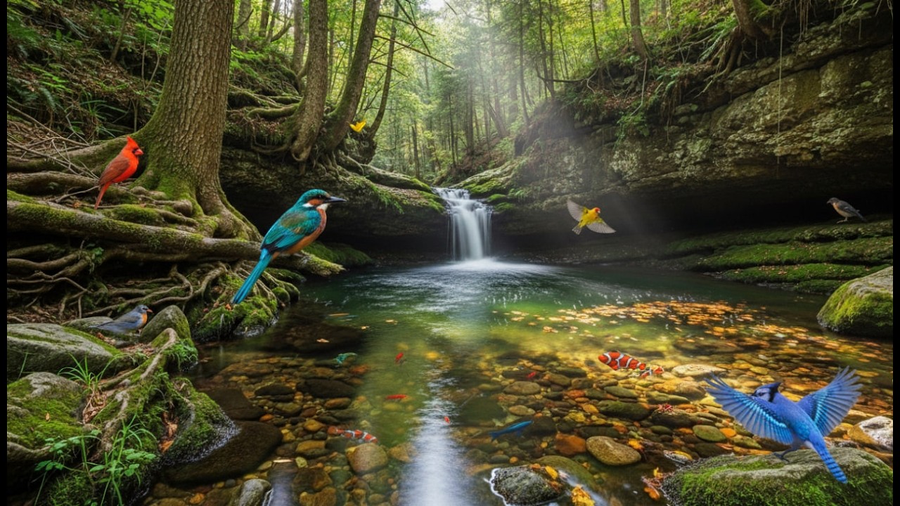 Stream flowing birds chirping, Natural Forest sounds for relaxing sleeping, Relaxation,Relaxing