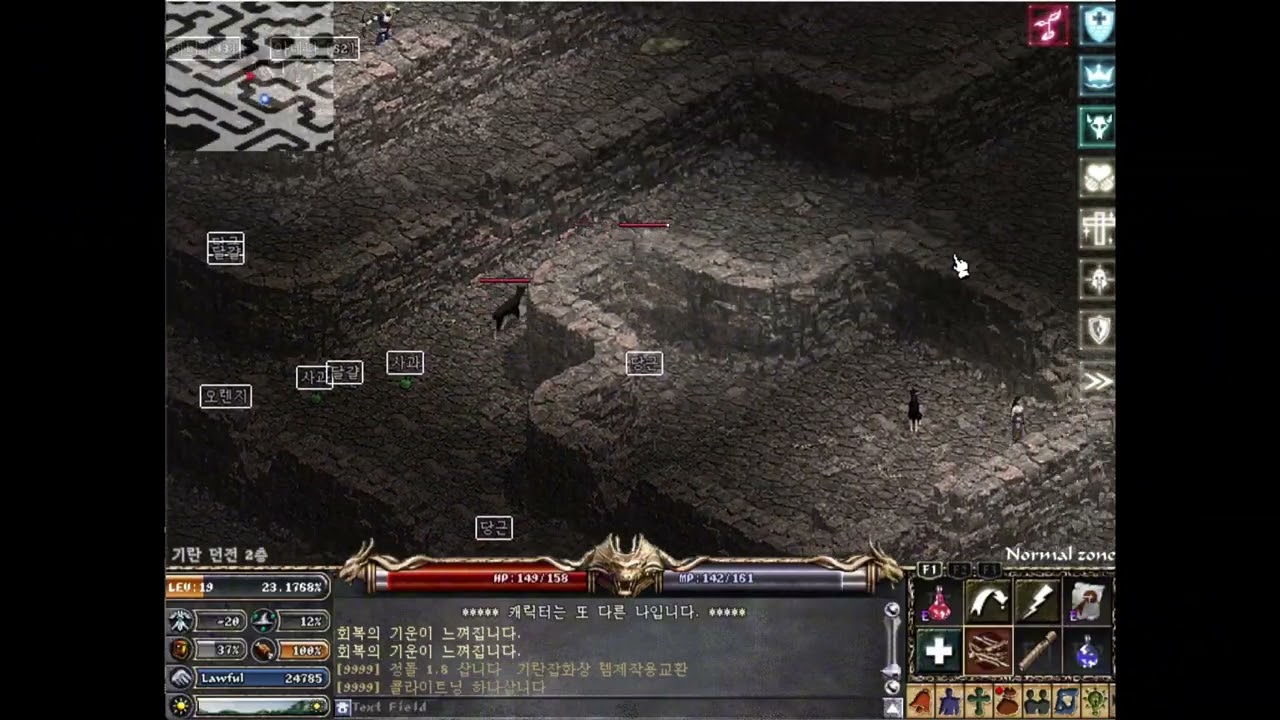 마법사(19렙) 기던 2층 30분 사냥 경험치(뼛셋+보망+도배르만) x2배속