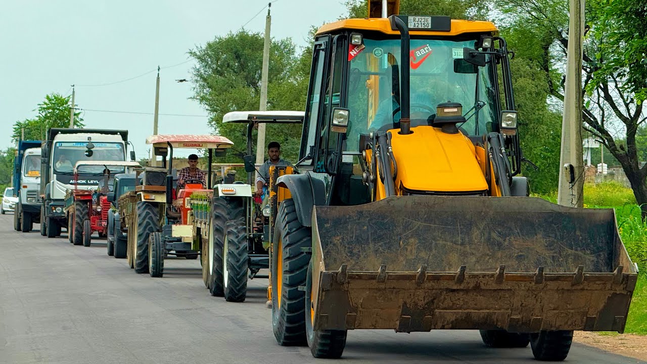 Jcb 3dx loading Mud in TATA Tippers Tractors Swaraj 855Fe New Holland 3630 Tractor 4x4jcb Thar Truck