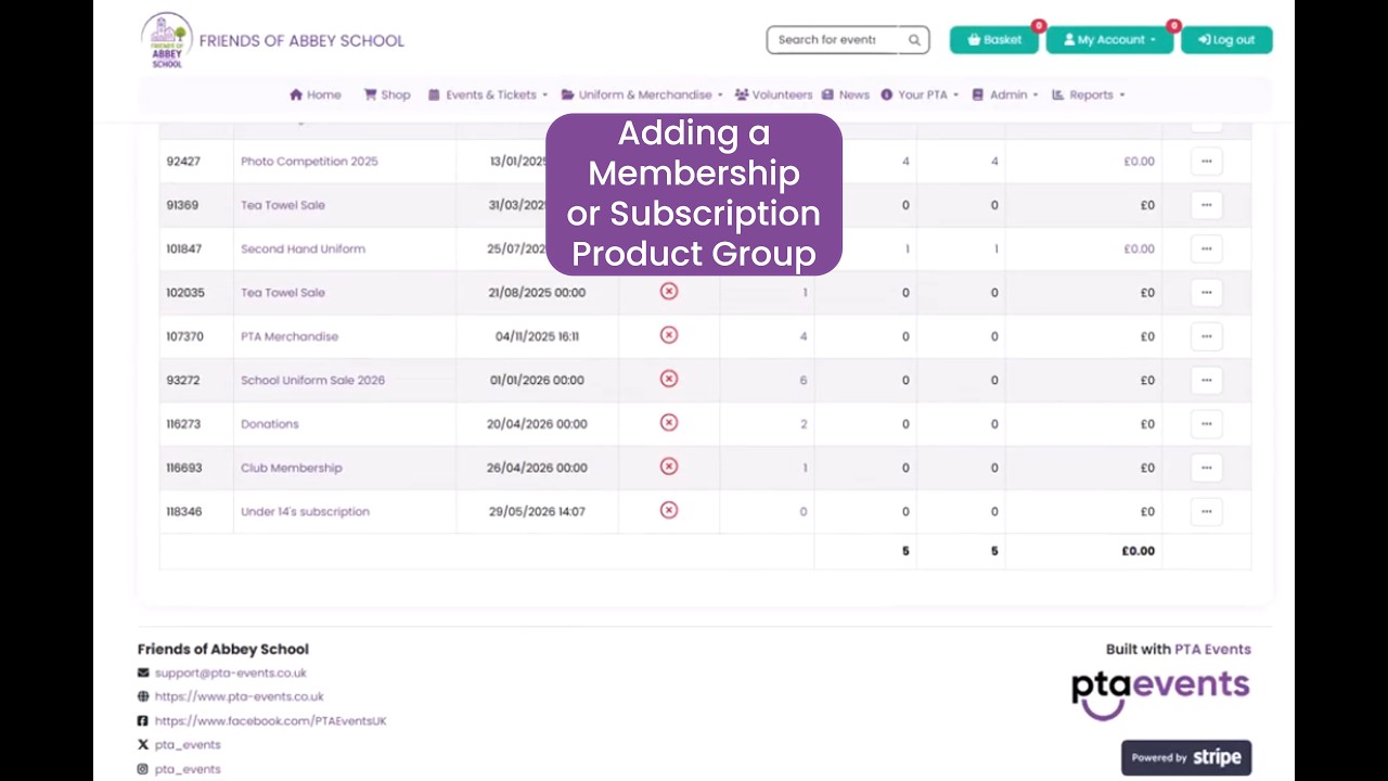 PTA Events Tutorials - Can I add a membership or subscription product group