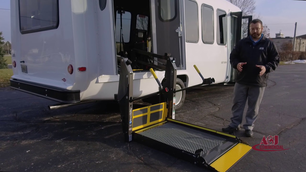 Demo of BraunAbility wheelchair lift on Diamond Coach VIP 2500 ADA compliant accessible mobility bus