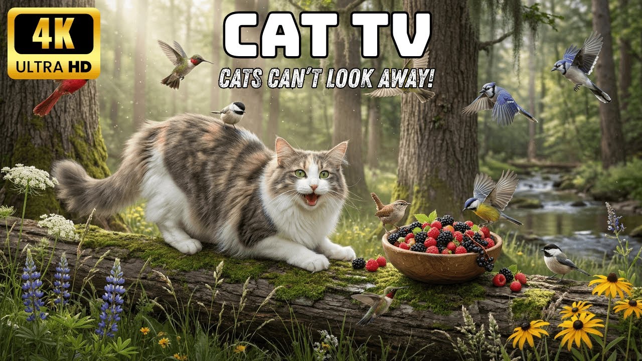 TV for Cats 😺 Relaxing Garden Scene with Birds & Squirrels Cats Love | 4K HDR