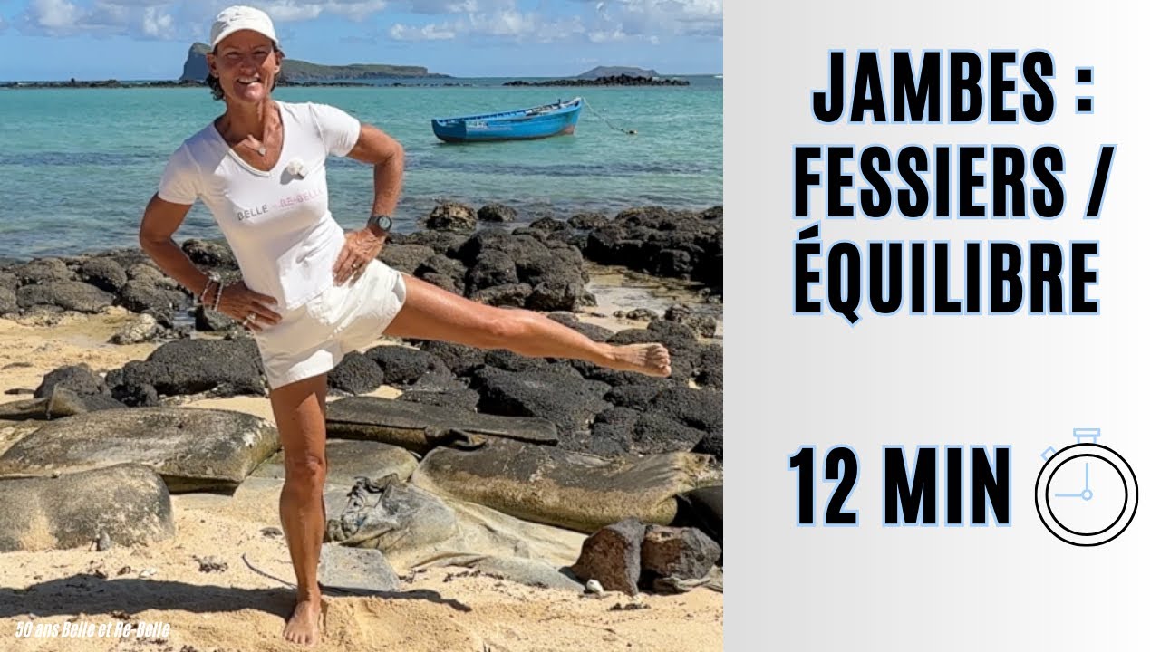 12 min Jambes • Fessiers • Équilibre – Renforcement doux spécial 50+