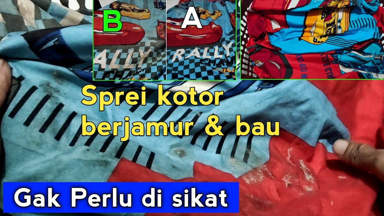 Cuci Sprei kotor berjamur dan banyak noda aneh - Tips laundry sederhana