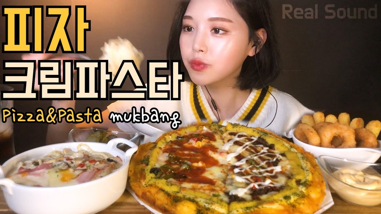 SUB)스테이크 쉬림프 피자 꾸덕꾸덕 크림파스타 리얼사운드 먹방 asmr(feat.치즈스틱 쉬림프링) Pizza&Pasta Mukbang ピザ พิซซ่า пицца