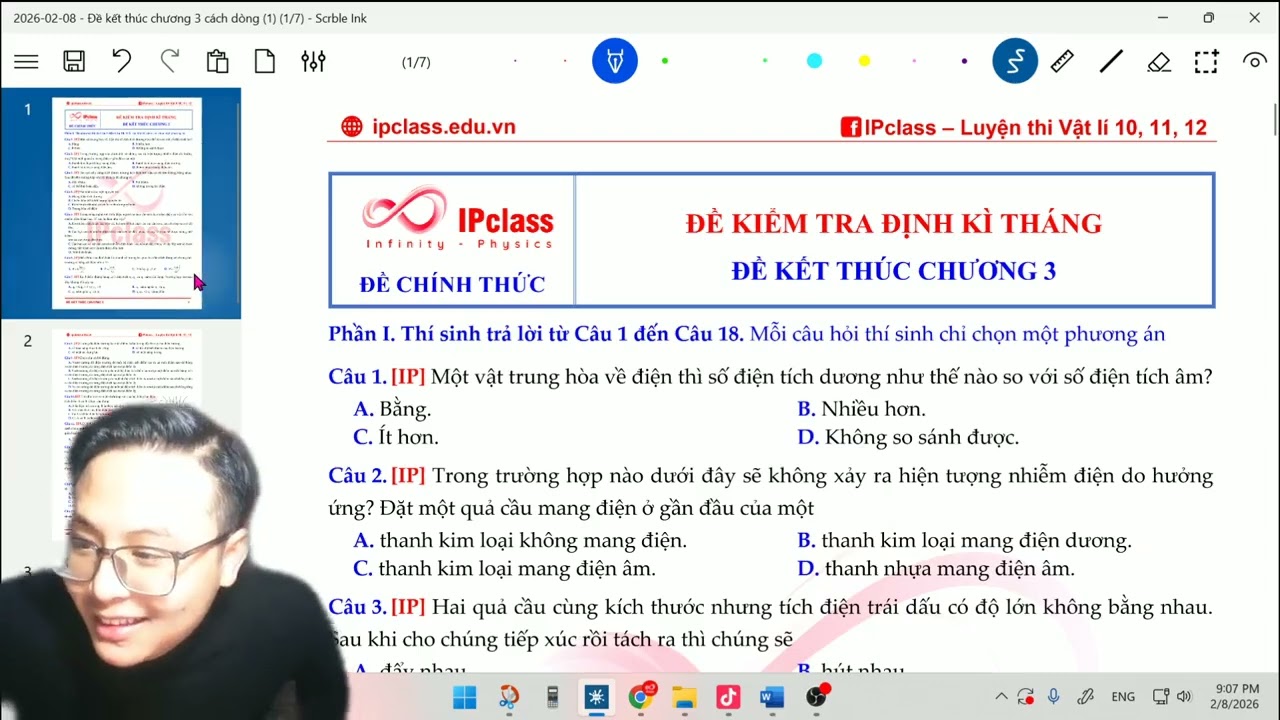 Chữa đề kiểm tra định kì hết chương 3 IPtest11-2k9 | Khóa 2k9-Vật lí 11 | IPclass