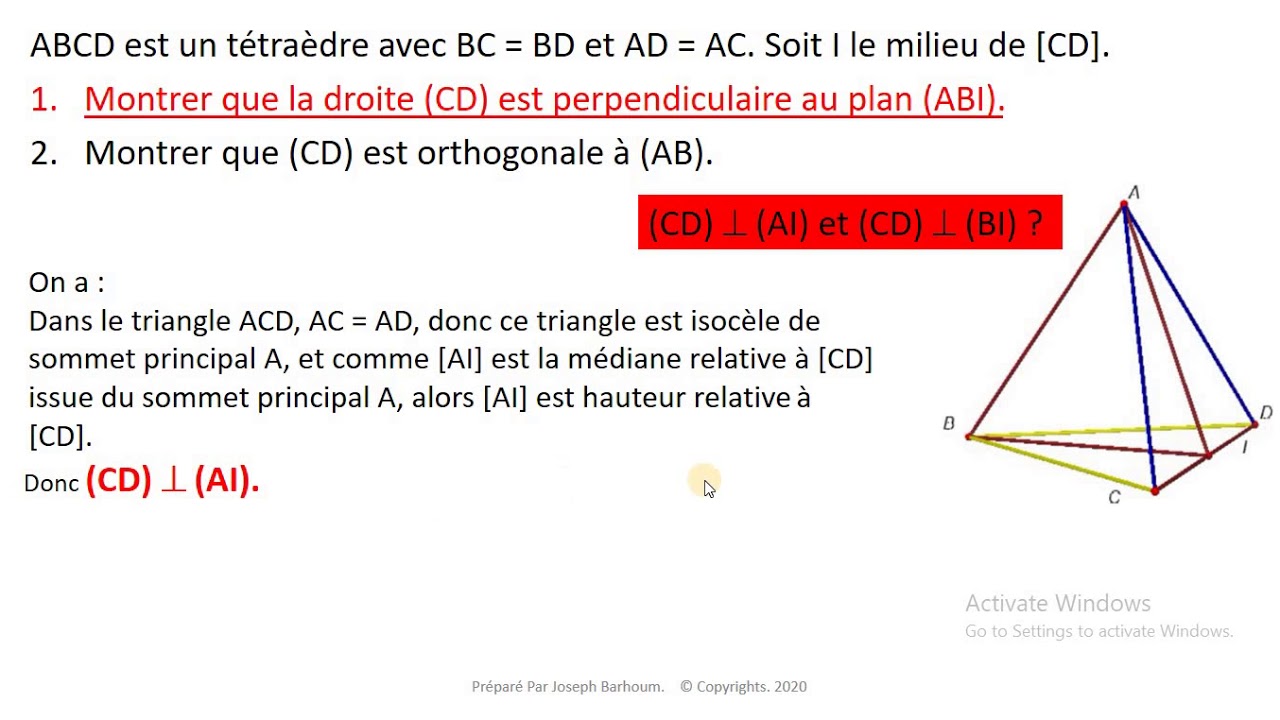 Droite Perpendiculaire a un Plan, Droites Orthogonales.