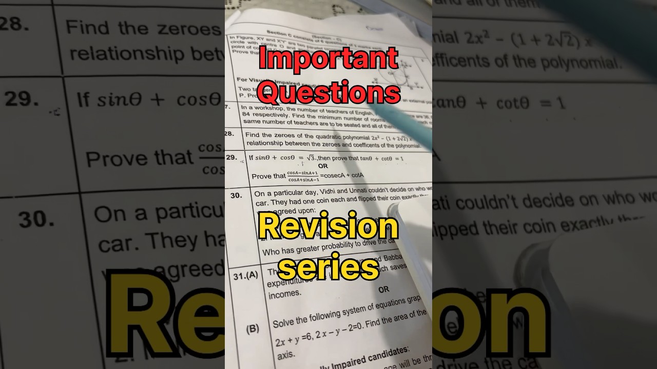 Important Questions | Revision Series |class-10th |Board Exam 2026
