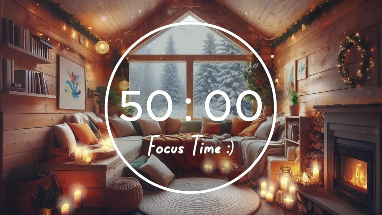 ❄️ Lofi & 50-Minute Pomodoro Timer | Cozy Winter Cabin & Lofi Beats 🔥 | Deep Focus & Relaxation