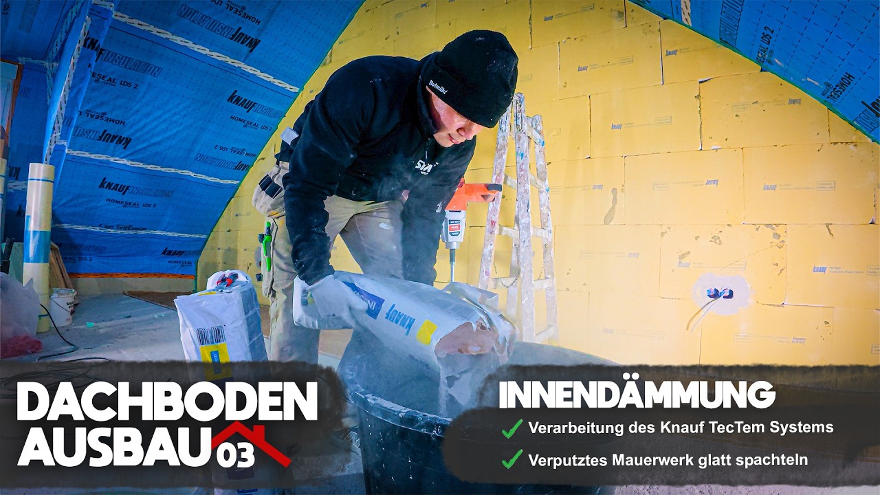 Dachbodenausbau - Folge 3 🏚️ | Innendämmung der Außenwand & Gewebearmierung im Knauf TecTem System