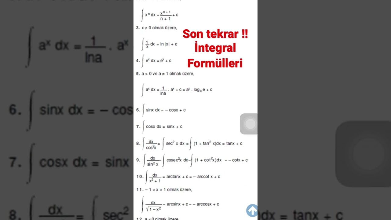 Tüm integral formülleri /integral 🔥