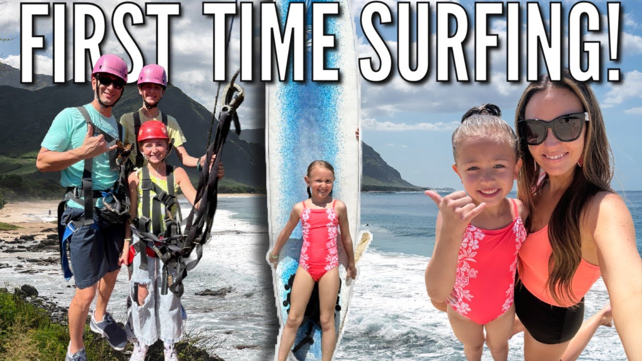 First Time Surfing Lessons in Hawaii! | Exploring the Beach and Ziplining in Tropical Oahu 🌴 ☀️