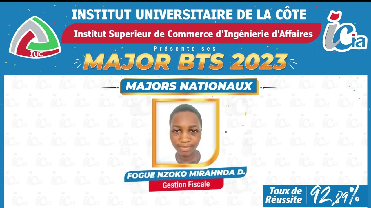 BTS-HND-TI 2023 :Tableau des Majors de l'Institut Universitaire de la Côte au Cameroun