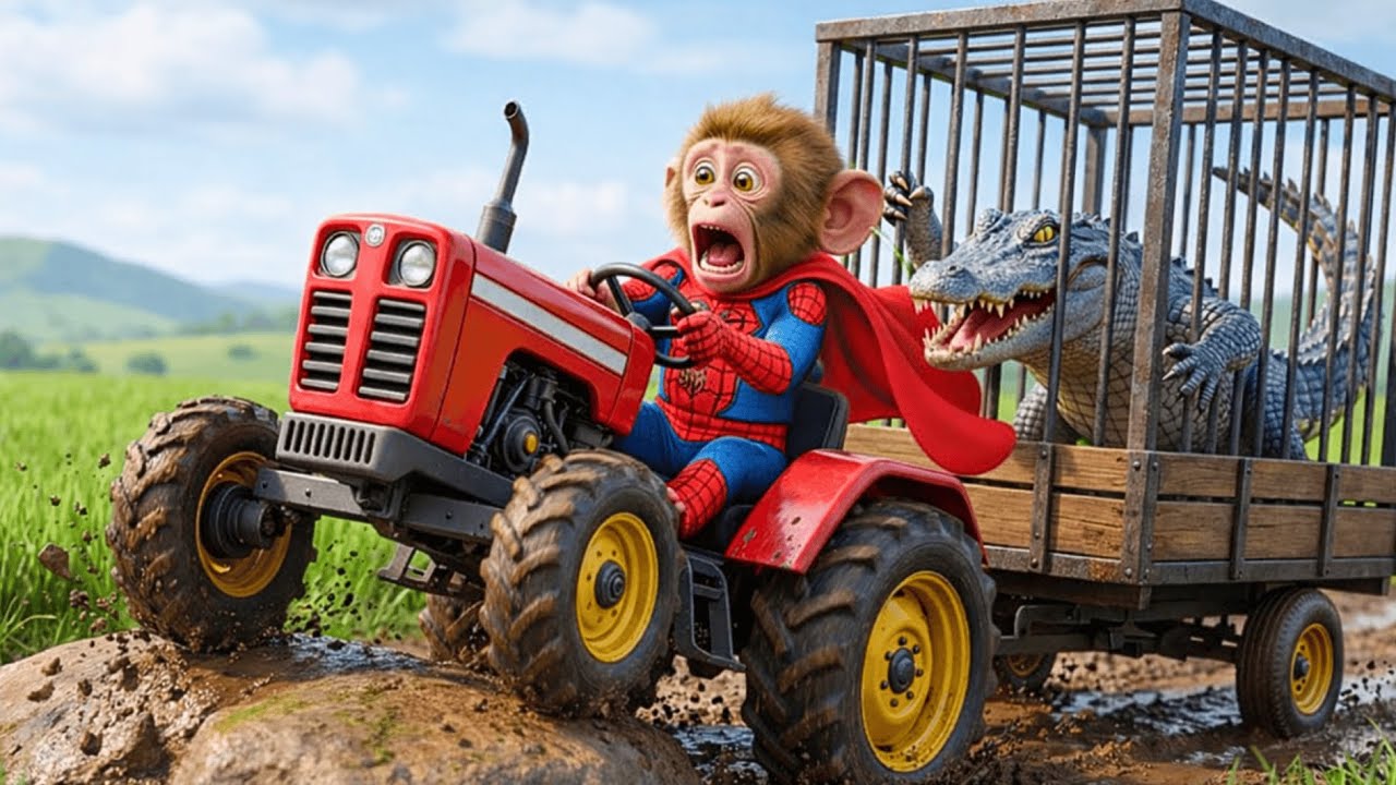 😱🚜 Monkey iZi Loses Control of Tractor Carrying Crocodiles – The Rock Crash Was INSANE!