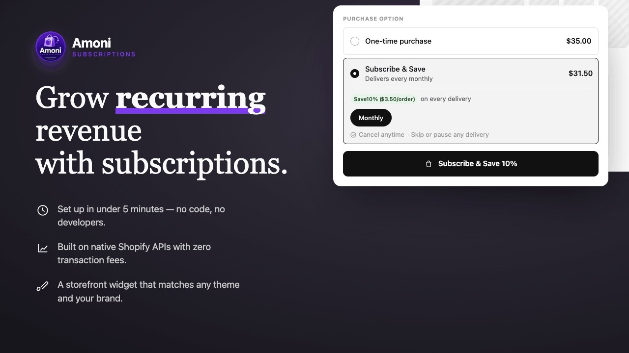 Amoni Subscriptions &mdash; Shopify Subscription App Full Demo (2026)