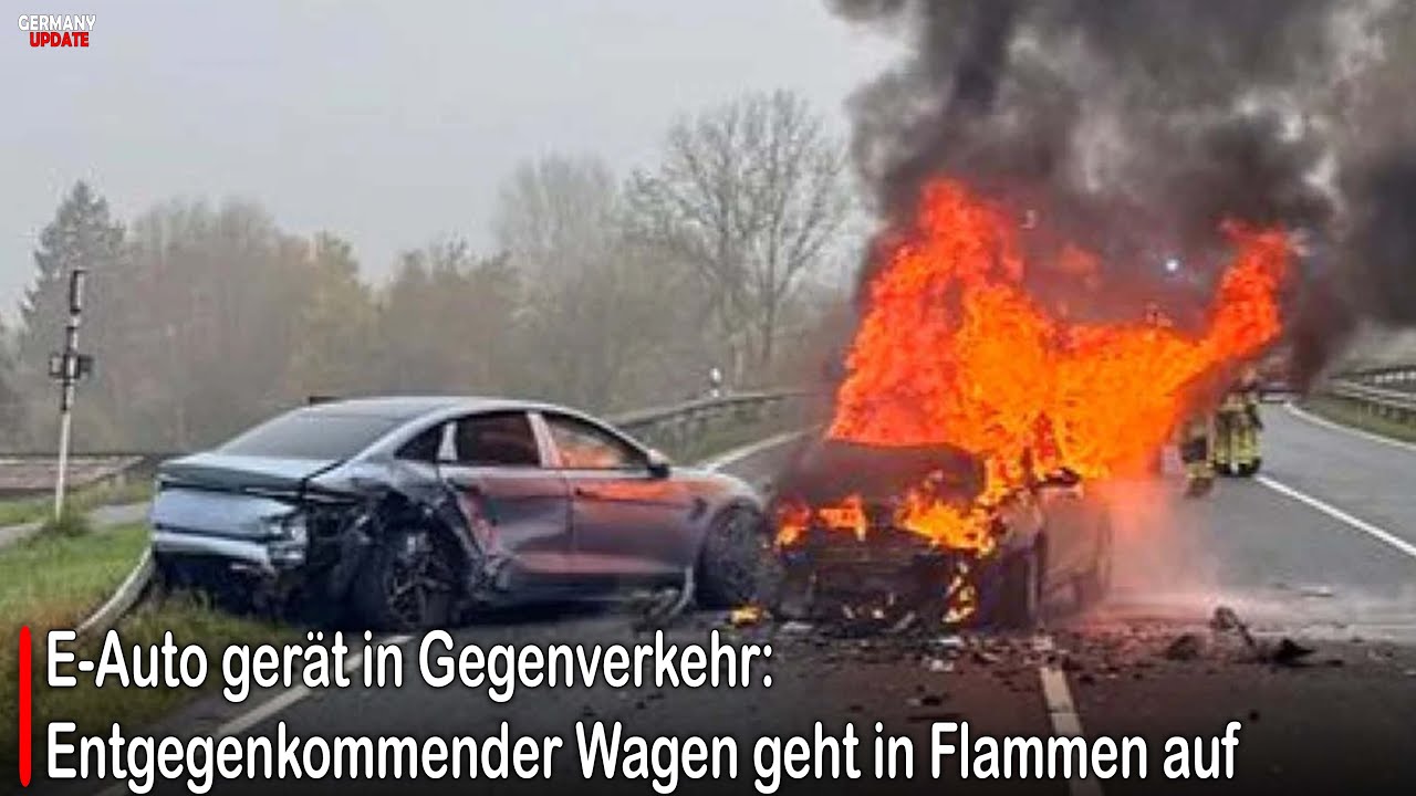 E-Auto gerät in Gegenverkehr: Entgegenkommender Wagen geht in Flammen auf 