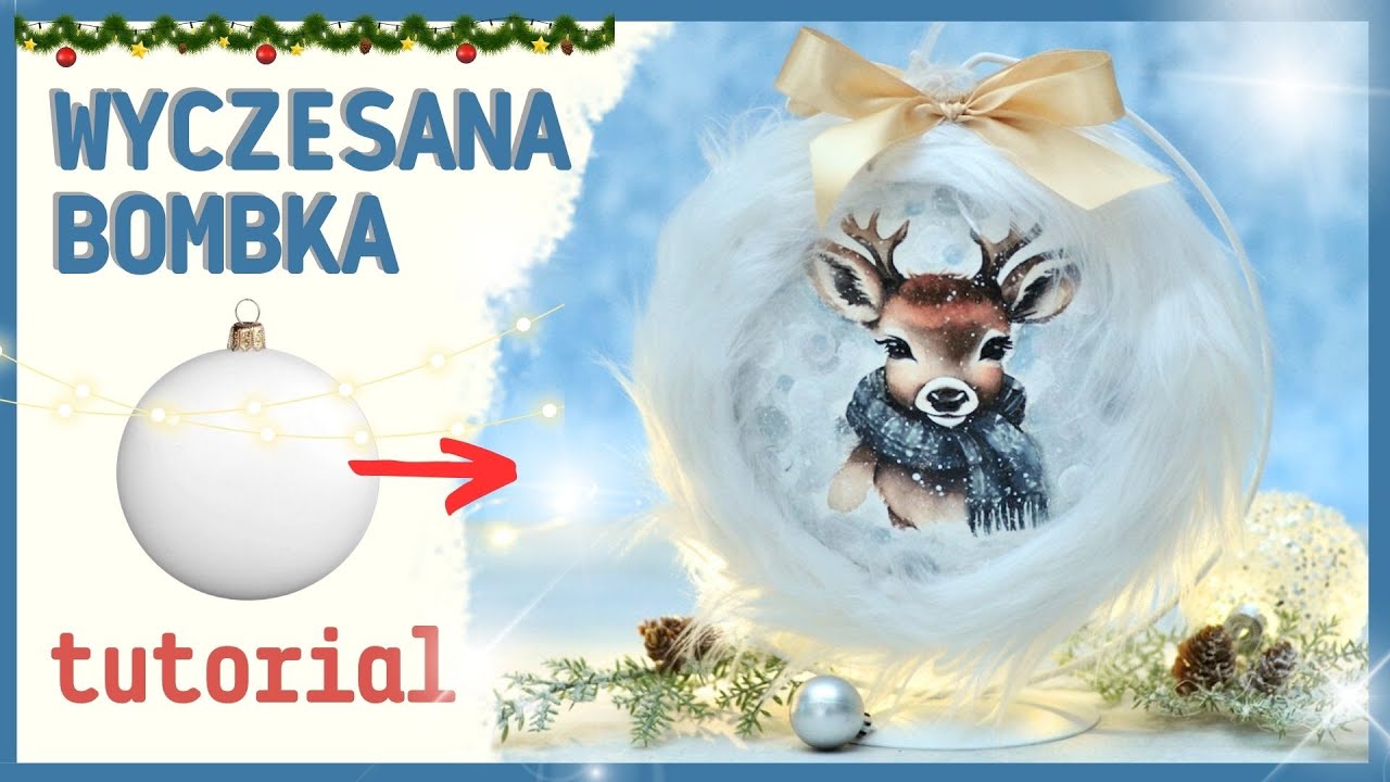 Mięciutka bombka z futerkiem - bombka decoupage No. 945